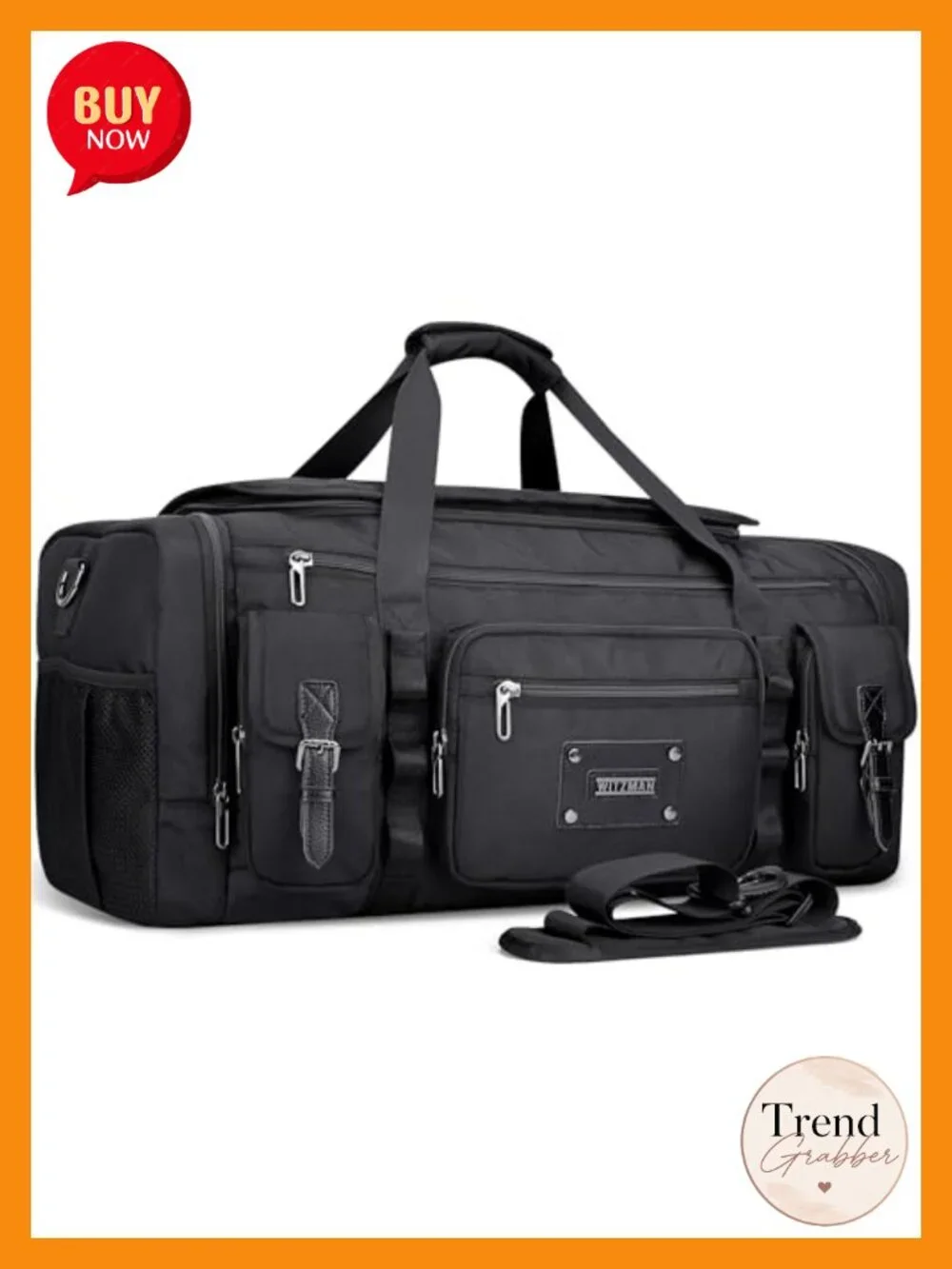 Large 54L Water-Resistant Nylon Travel Duffel Bag with Shoe Compartment and